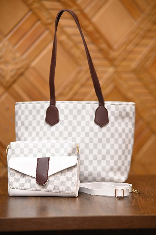 Checked Tote White
