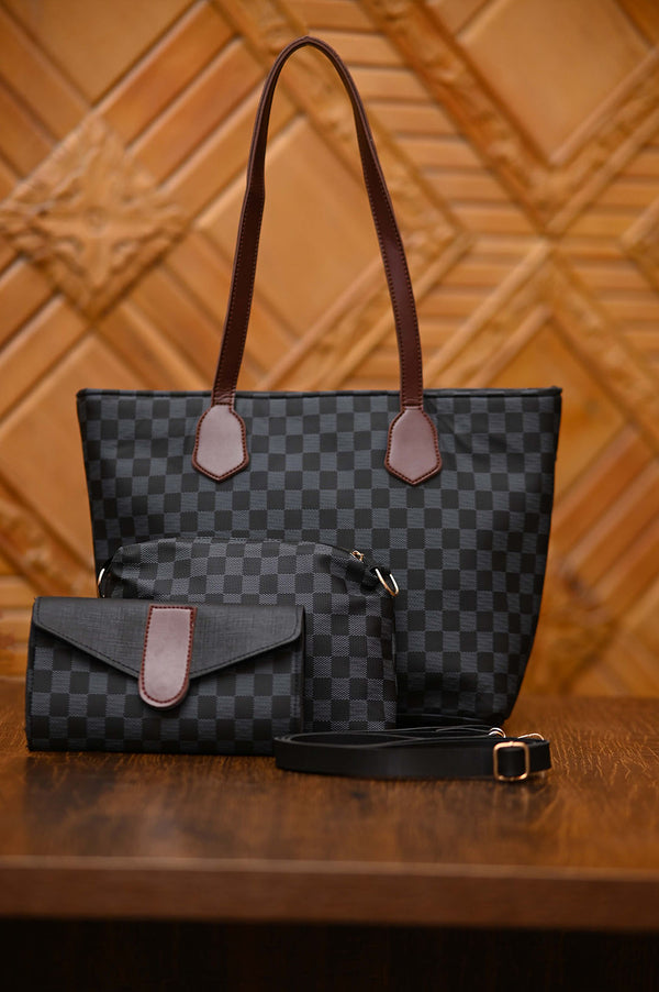 Checked Tote Black